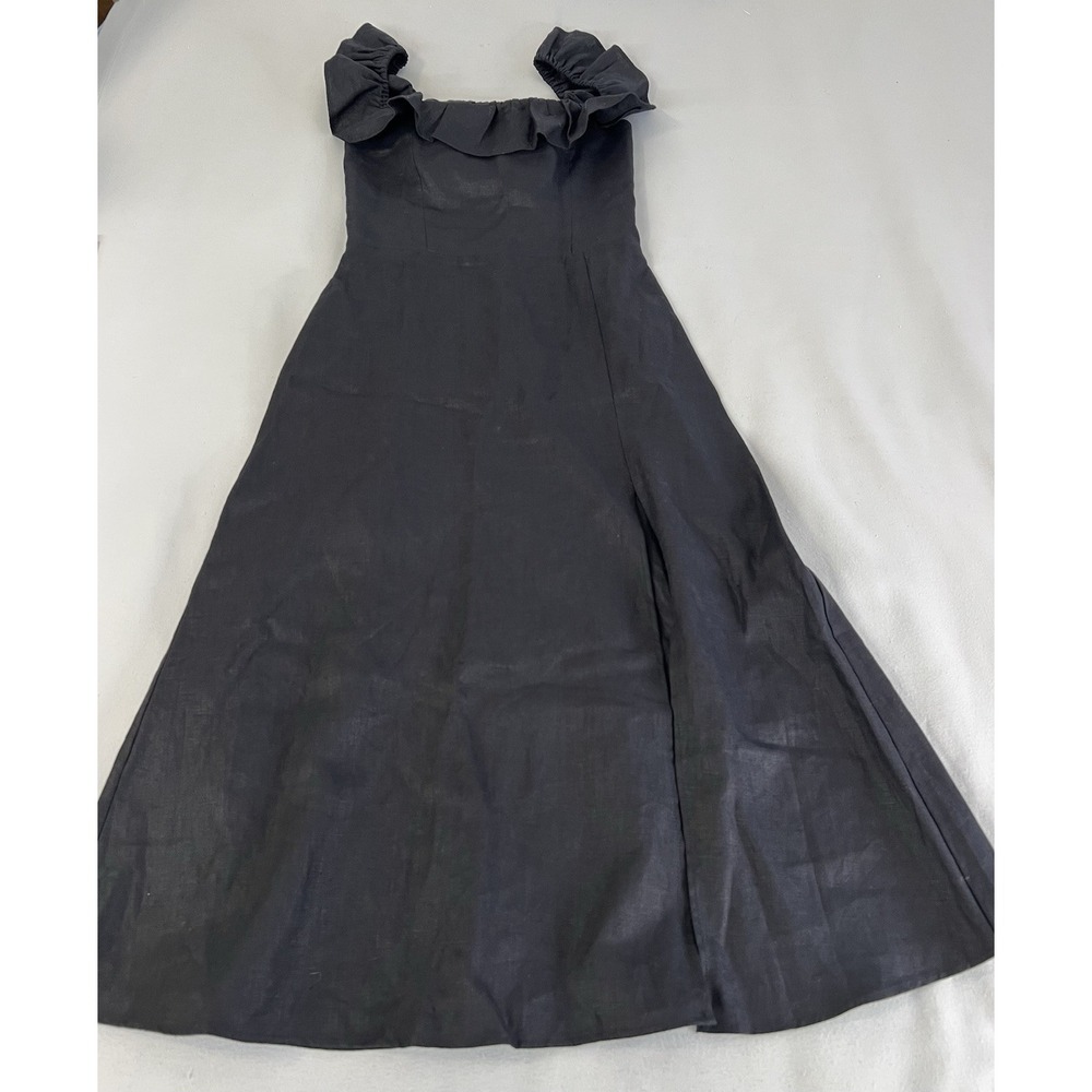 Reformation Women's Amethyst Linen Midi Dress Black Sz‎ 6 - Picture 6 of 14